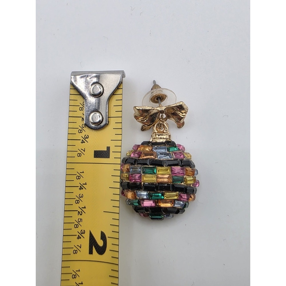 Vintage‎ Multicolor Glass Bow Dangle Earrings Butterfly Closure Fashion - Picture 3 of 3